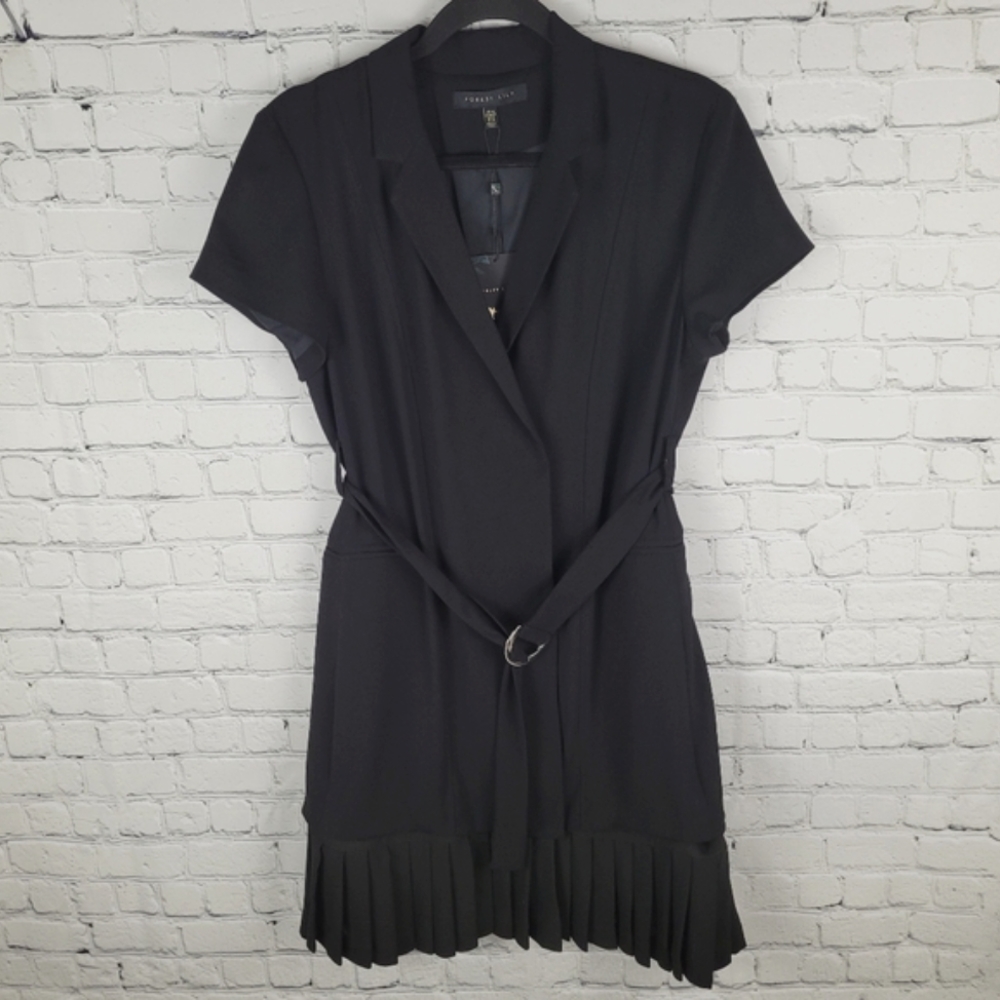 FOREST LILY | snap close belted removable pleated hem short sleeve dress